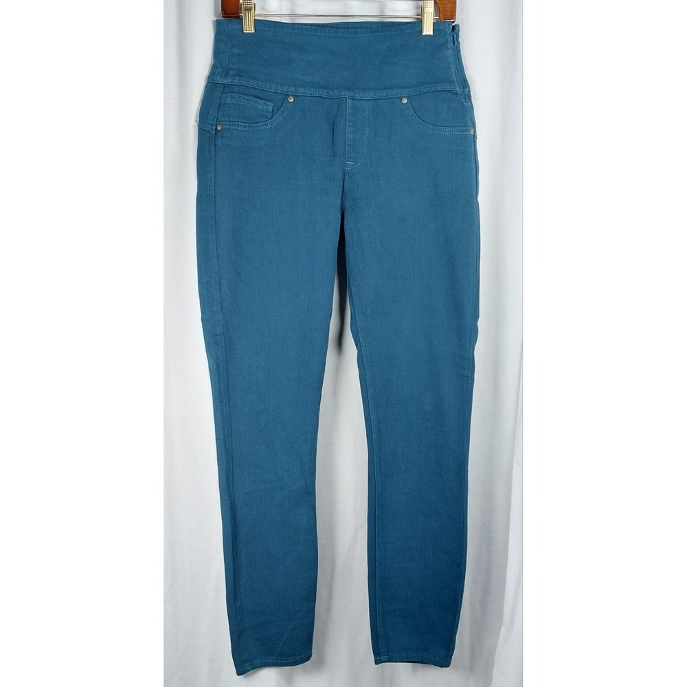 Spanx Solace 2066 Dk Teal Denim Pants High Waisted Side Zip - Women's Size LG